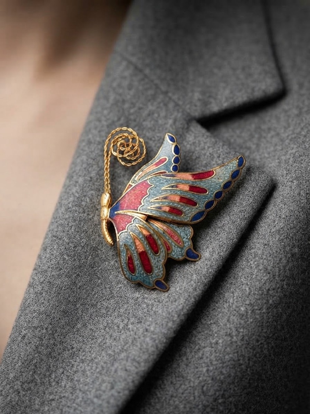 Vintage Cloisonne Enamel Colorful Butterfly Brooch Pin